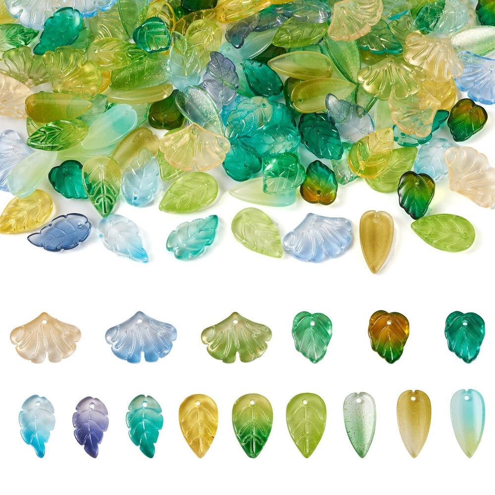 6469 150Pcs Glass Leaf Charms for Jewelry Making, Gradient Crystal Leaves